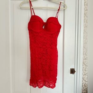 Victorias Secret The Lacie- Red Lace Chemise with Sweetheart Neckline
